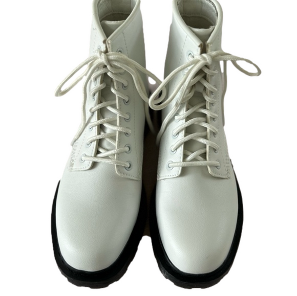 I.N.C. Brody White Size 7.5 Boots Combat Lace Up Round Toe Vegan Leather - Picture 2 of 14